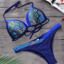 Load image into Gallery viewer, Snake Skin Splicing Backless Bandage Swimwear Sexy Bikini 2019