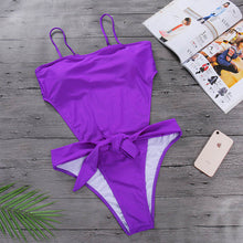 Load image into Gallery viewer, Snake Skin Splicing Backless Bandage Swimwear Sexy Bikini 2019